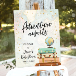 Adventure Awaits Travel Gold Confetti Baby Shower Poster