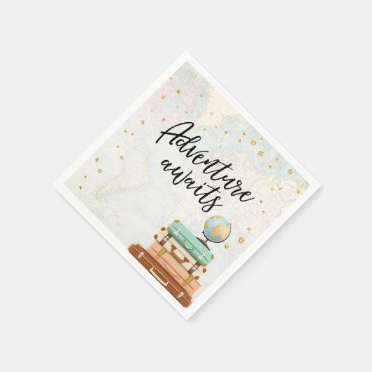 Adventure Awaits Travel Gold Confetti Baby Shower Serviette (Ecke)