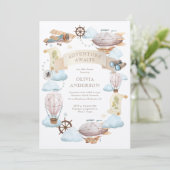 Adventure Awaits Vintag Balloon Baby Shower Einladung (Stehend Vorderseite)
