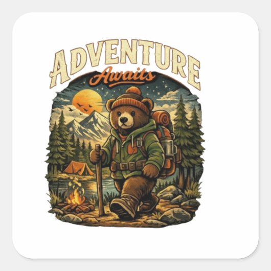 Adventure Awaits Vintage Bear Hiking Sticker (Vorderseite)