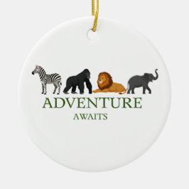 Adventure Awaits - Vintage Binoculars and Mountain Keramik Ornament