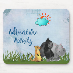Adventure Awaits Watercolor Safari Jungle Animals Mousepad
