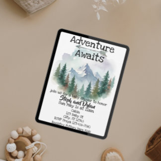 Adventure Awaits, Watercolor Woods Baby Shower Einladung