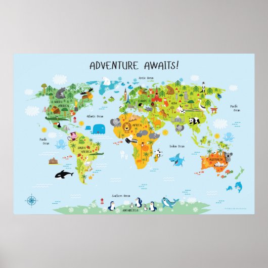 Adventure Awaits Weltkarte für Kinder Poster (Vorne)