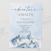 Adventure Awaits Winter Snowy Mountain Baby Shower Einladung (Vorderseite)