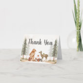 Adventure Awaits Woodland Baby Shower Dankeskarte (Vorderseite)