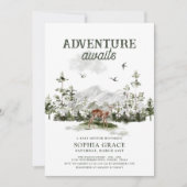 Adventure Awaits Woodland Baby Shower Einladung (Vorderseite)