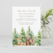 Adventure Awaits Woodland Baby Shower Einladung (Stehend Vorderseite)