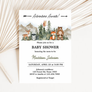 Adventure Awaits Woodland Baby Shower Einladung