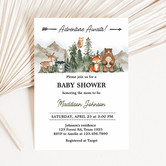 Adventure Awaits Woodland Baby Shower Einladung