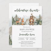 Adventure Awaits Woodland Baby Shower Einladung (Vorne/Hinten)