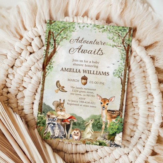 Adventure Awaits Woodland Baby Shower Forest Einladung