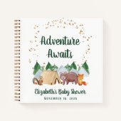 Adventure Awaits Woodland Baby Shower Gästebuch Notizblock (Vorderseite)