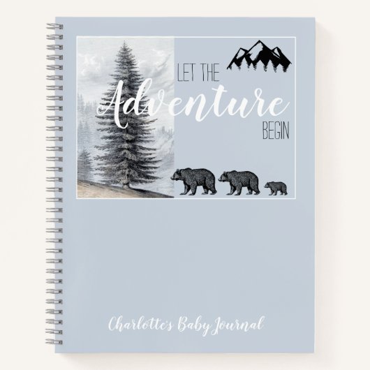 Adventure Awaits Woodland Bear Baby Journal Notizblock (Vorderseite)