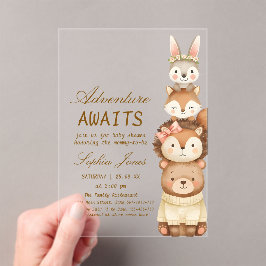 Adventure Awaits Woodland Cute Animals Baby Shower Acryleinladungen