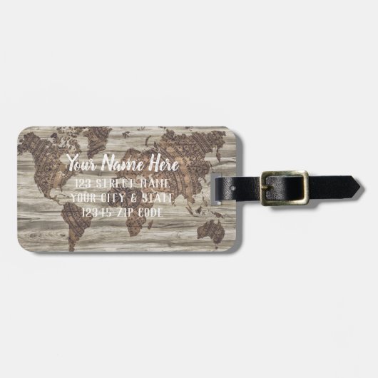 Adventure Awaits World Map Zitat | Gepäckmarke Gepäckanhänger (Vorderseite horizontal)