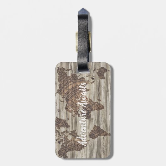 Adventure Awaits World Map Zitat | Gepäckmarke Gepäckanhänger (Rückseite vertikal)