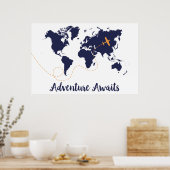 Adventure Awaws, Flugzeug Print, Weltkarte drucken Poster (Küche)