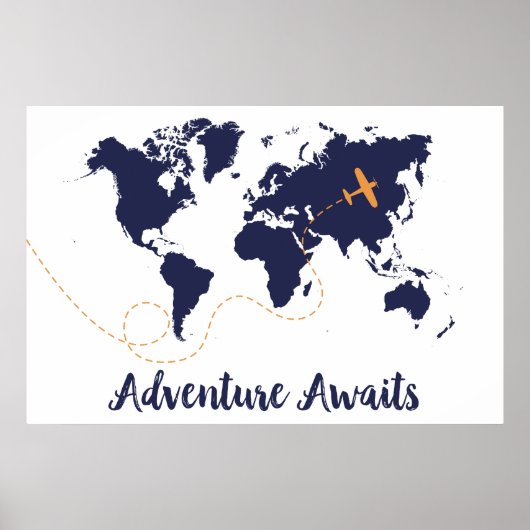 Adventure Awaws, Flugzeug Print, Weltkarte drucken Poster (Vorne)