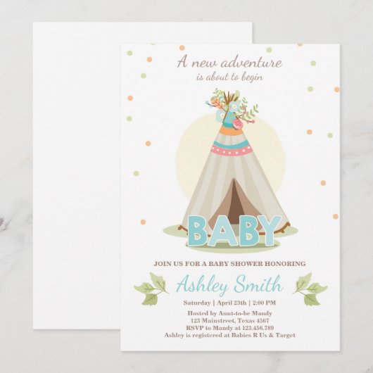 Adventure Baby Dusche Einladung Boho (Vorne/Hinten)