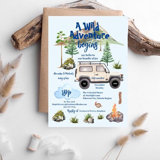 Adventure Baby Dusche Watercolor Camper Einladung