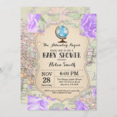 Adventure Baby Shooter Floral Map Reisen Welt Einladung (Vorne/Hinten)