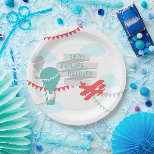 Adventure Baby Shower Airplane und Balloon Pappteller (Party)