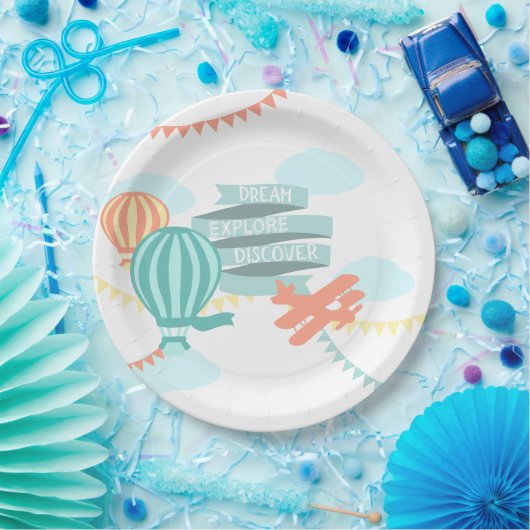 Adventure Baby Shower Airplane und Balloon Pappteller (Party)