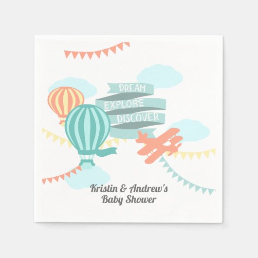 Adventure Baby Shower Airplane und Balloon Serviette (Vorderseite)