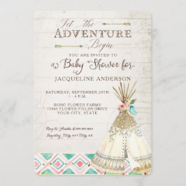 Adventure Baby Shower Girl Teepee Wood Arrows Art Einladung