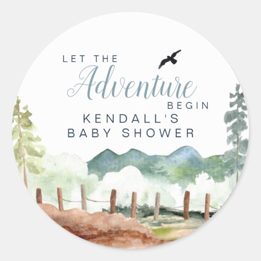 Adventure Baby Shower Runder Aufkleber (Vorderseite)