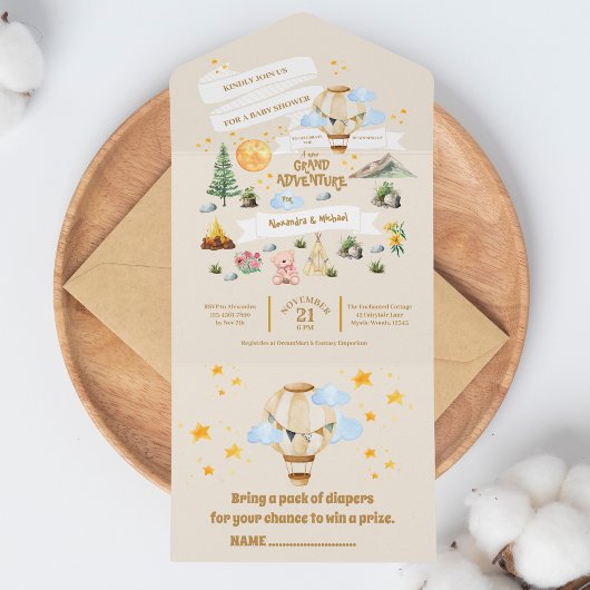 Adventure Baby Shower Wasserfarben Bäume All In One Einladung