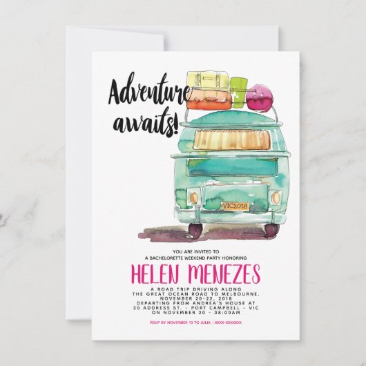 Adventure Bachelorette Weekend Einladung (Vorderseite)