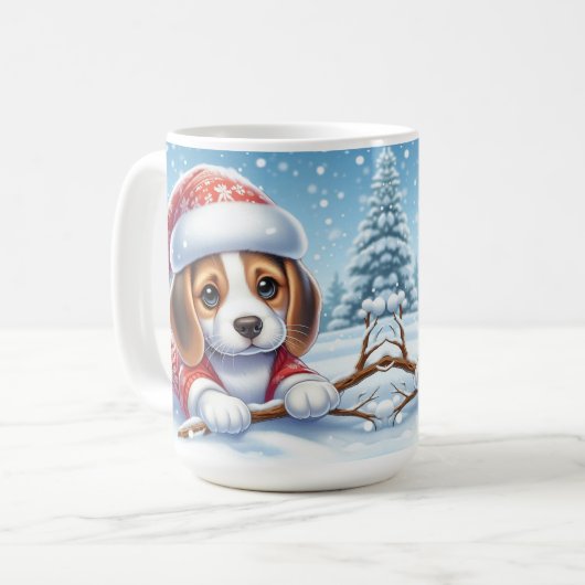 Adventure Beagle Puppy in Christmas Outfit Kaffeetasse (Vorderseite Links)