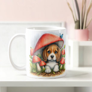 Adventure Beagle Puppy under Mushroom Regenschirm Kaffeetasse