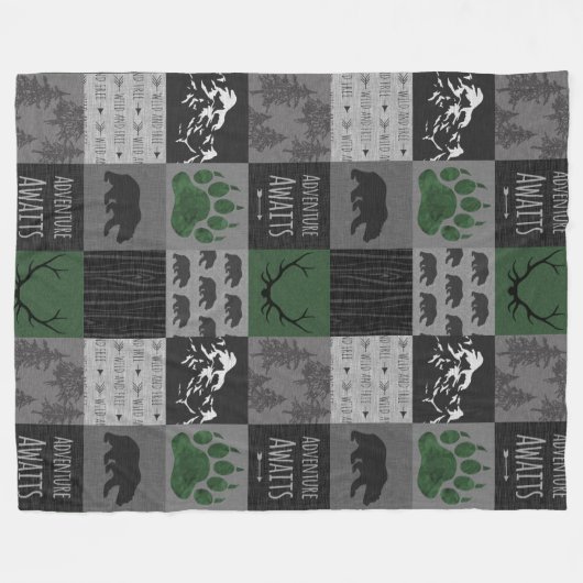 Adventure Bears - Grün/Schwarz Fleecedecke (Vorderseite (Horizontal))