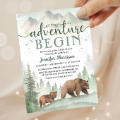 Adventure Begin Baby Shower Bear Woodland Forest Einladung
