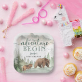Adventure Begin Baby Shower Bear Woodland Forest Pappteller (Party)