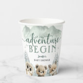 Adventure Begin Baby Shower Woodland Mountain Pappbecher (Rückseite)