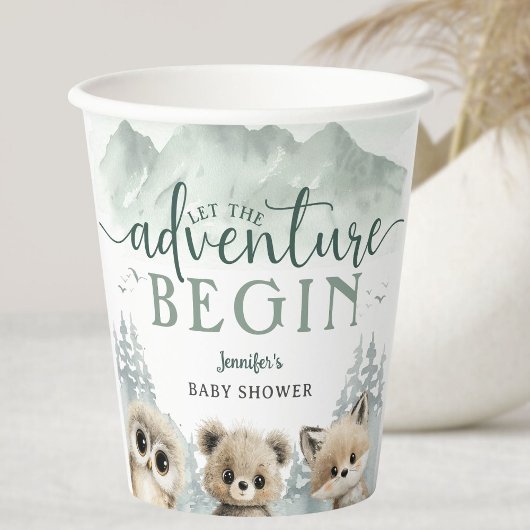 Adventure Begin Baby Shower Woodland Mountain Pappbecher