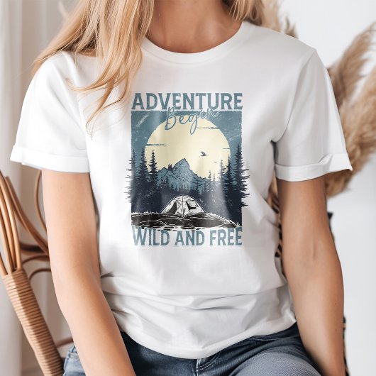 "Adventure Begin" Bergwelt Vollmond Landschaft T-Shirt