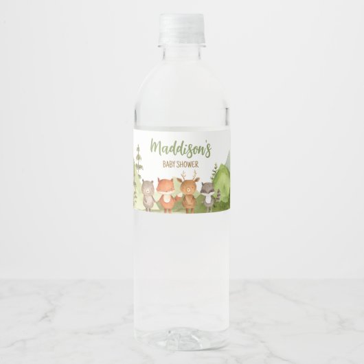 Adventure Begin Forest Mountain Baby Dusche Wasserflaschenetikett (Vorderseite)