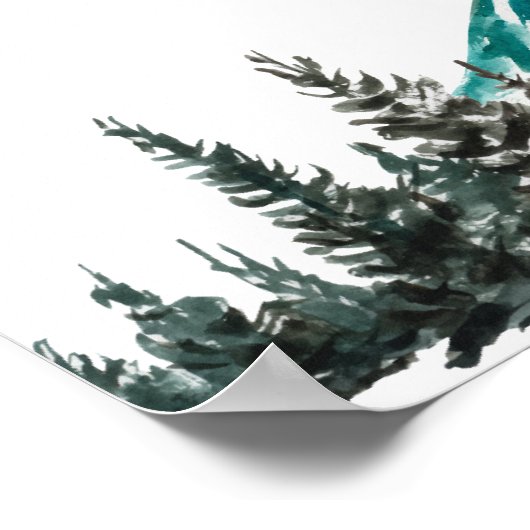 Adventure Begin Mountain Pine Baby Dusche Willkomm Poster (Ecke)