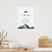 Adventure Begin Mountain Pine Baby Dusche Willkomm Poster (Küche)