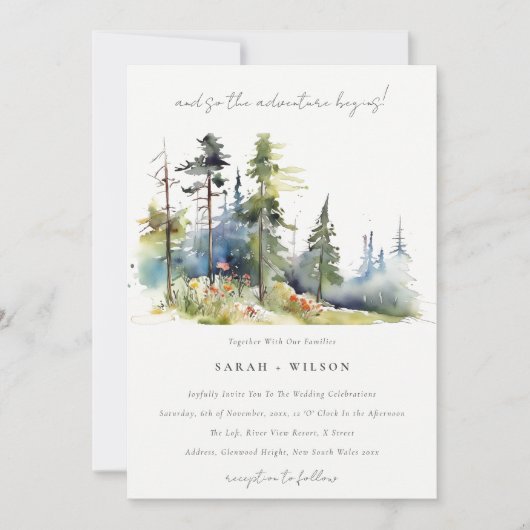 Adventure Begin Pine Forest Landschaft Hochzeit Einladung (Vorderseite)