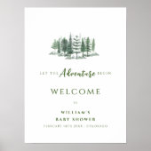 Adventure Begin Rustic Forest Baby Dusche Willkomm Poster (Vorne)