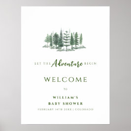 Adventure Begin Rustic Forest Baby Dusche Willkomm Poster