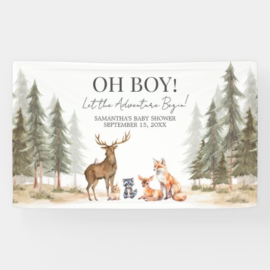Adventure Begin Woodland Animals Baby Shower Banner (Horizontal)