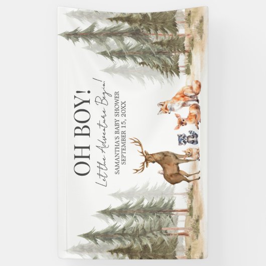 Adventure Begin Woodland Animals Baby Shower Banner (Vertikal)