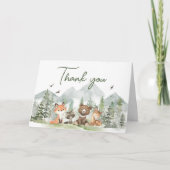 Adventure Begin Woodland Animals Baby Shower Dankeskarte (Vorderseite)